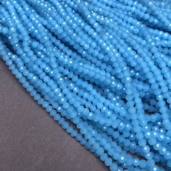 Korálky českého křišťálu na niti, nebesky matné, broušené rondely, průměr 3,5×3 mm, délka 36–38 cm +