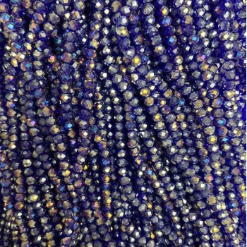 Korálky z českého křišťálu na niti modré s benzínovým nástřikem, brusovaný rondel, průměr 3,5×3 mm, délka 33 cm +