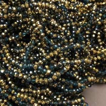 Korálky Český křišťál na vlásenku – assortiment smaragdově průhledné s pokovením, broušené rondely, průměr 3,5×3 mm, délka 36–38 cm