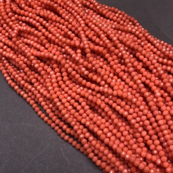 Korálky Český křišťál na šňůrce – mrkvově oranžové matné brusované rondely, průměr 3,5×3 mm ±, délka 36–38 cm ±