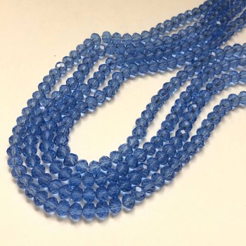 Korálky z Českého křišťálu na niti, světle modré, průhledné, broušené rondely, průměr 6×4,5 mm, délka 38–40 cm +