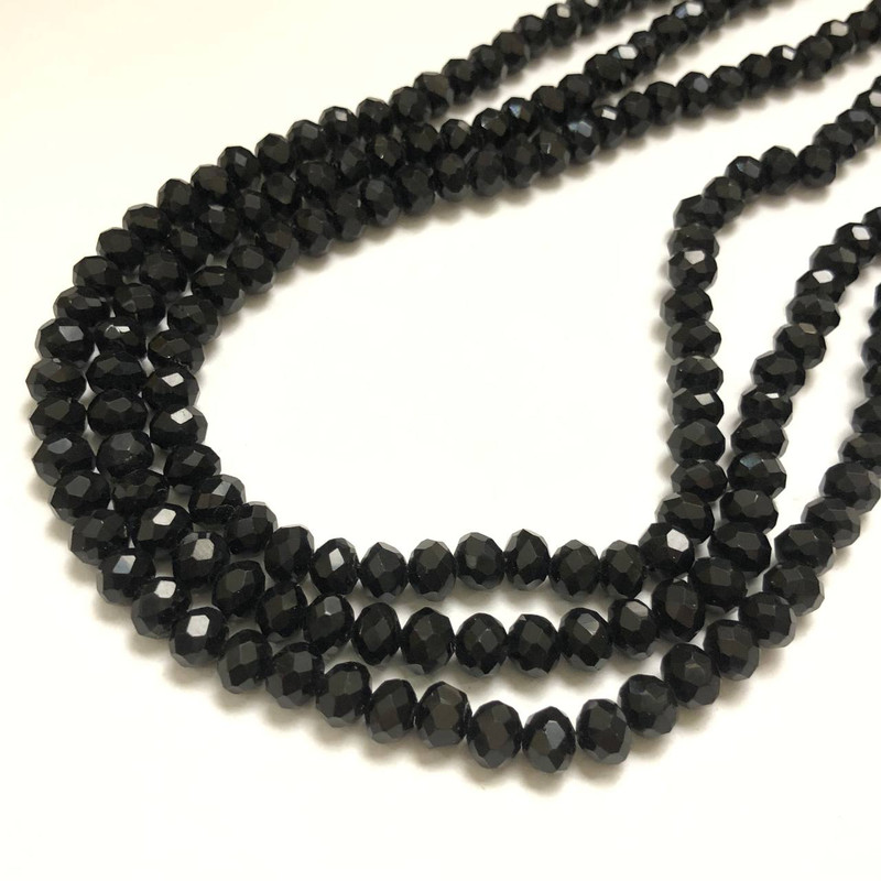 Korálky Český křišťál na niti černé matné fasetované rondely, průměr 6×4,5 mm + -, délka 38–40 cm +