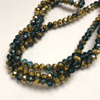 Korálky Český křišťál na niti – assortované, smaragdově průhledné s brusovaným rondelovým korálkem, průměr 6×4,5 mm, délka 38–40 cm