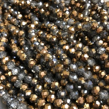 Korálky z českého křišťálu na niti, šedé odstíny s povrchovou úpravou, brusovaný rondel, průměr 6×4,5 mm, délka 38–40 cm