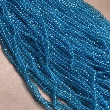 Korálky českého křišťálu na vlasové niti modro-zelené průhledné broušené rondely, průměr 3,5×3 mm + -, délka 36–38 cm +