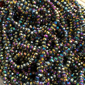 Korálky z českého křišťálu na niti, povlak s efektem benzínu, brusovaný rondel, průměr 3,5×3 mm, délka 33 cm