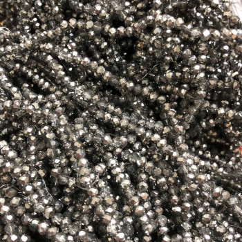 Korálky z českého křišťálu na vlascu – mix šedých odstínů s povrchovou úpravou broušených rondelů, průměr 3,5×3 mm, délka 36–38 cm