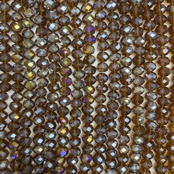 Korálky český křišťál na šňůrce, hnědoprůhledé s benzínovým leskem, fasetované rondely, průměr 8×6 mm, délka 38 cm +