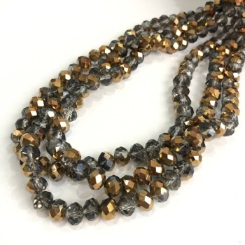 Korálky z Českého křišťálu na niti, šedá směs s povrchovou úpravou, brusované rondely, průměr 8×6 mm, délka 40–42 cm