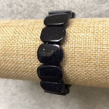 Náramek na gumičce z přírodního aventurinu „Modrý písek“ Noc Káhiry hladký kulatý článek 18×13 mm+