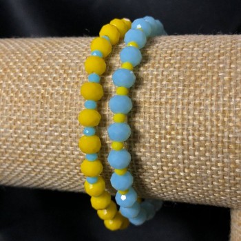 Náramek pro dvojici na gumičce z českého křišťálu Ukrajina, broušené rondely, průměr 6×4 mm, délka 18 cm