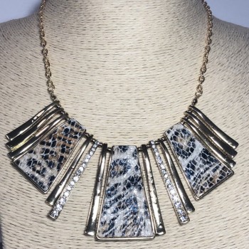 Кольє еко шкіра золотистий метал і стрази, довжина 42-50см +