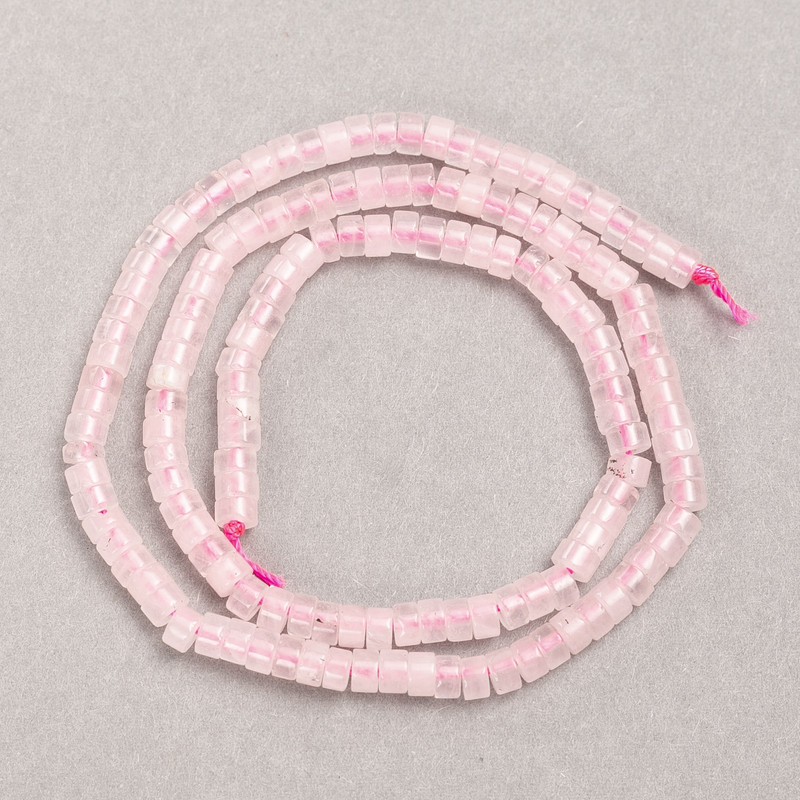 Rondelové korálky z růžového křemene na niti, průměr 4×2,5 mm, délka 38 cm