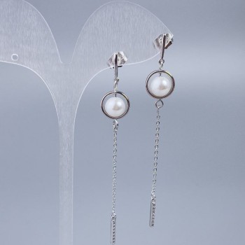 Náušnice peckové Xuping se korálkou Mallorca, průměr 8 mm, délka cca 7,5 cm, rhodiované