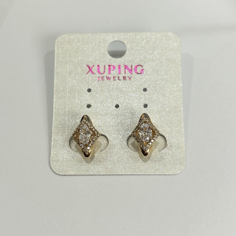 Náušnice Xuping pozlacení 18K s bílými štrasami, průměr 15x10 mm +