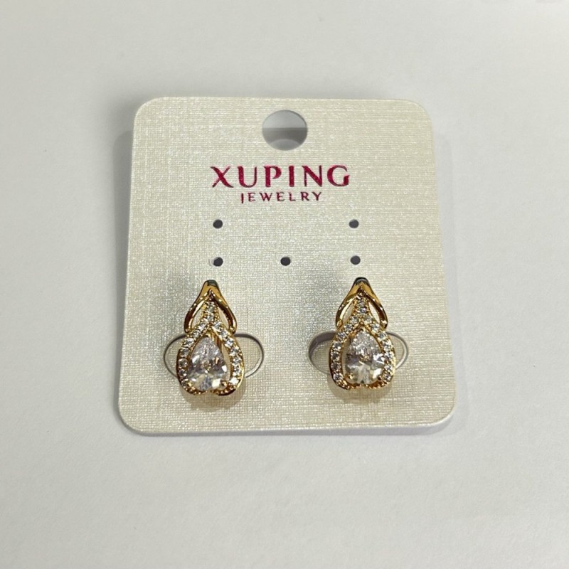 Náušnice Xuping s pozlacením 18K a bílými štrasovými kameny, průměr 15×8 mm +