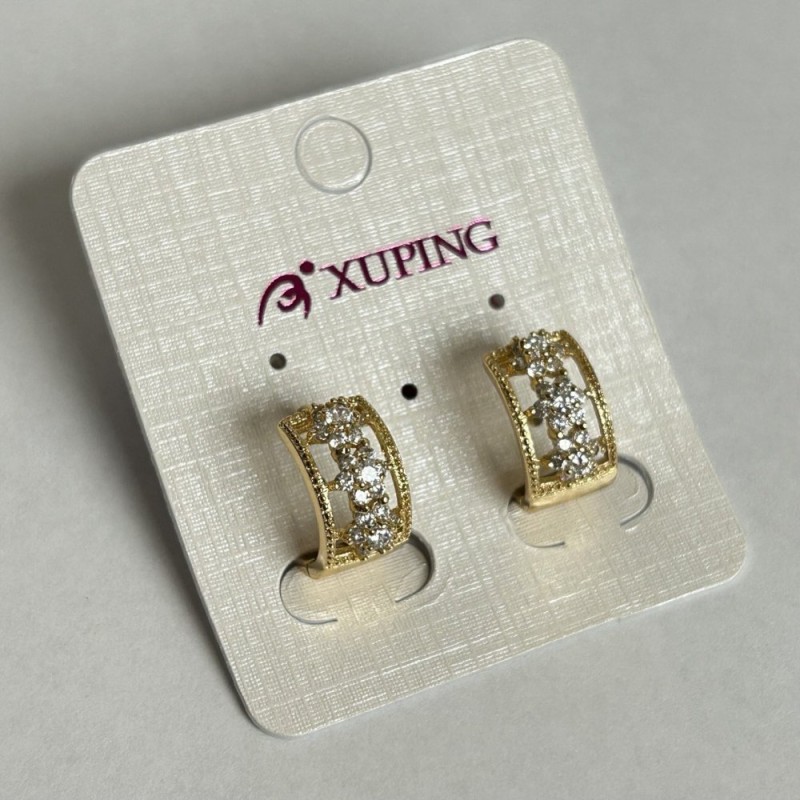 Náušnice Xuping pozlacené 18K s bílými štrasami, průměr 15×8 mm +