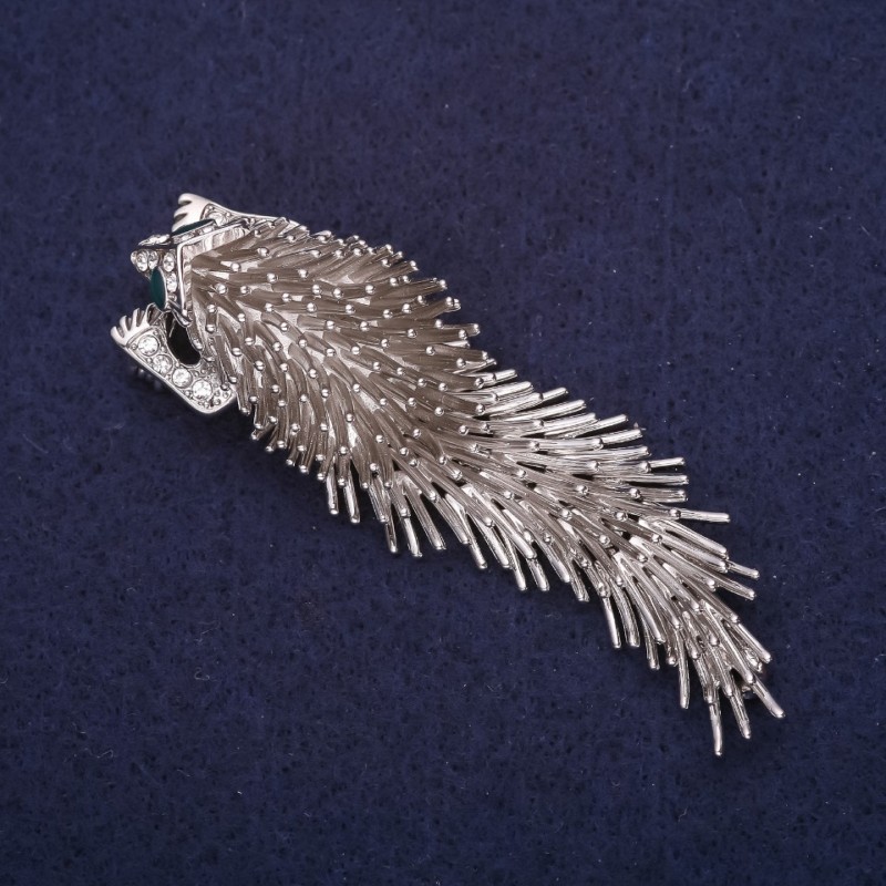 Brož «Ježek Dikobraz», 75×23 mm, světlý stříbrný kov