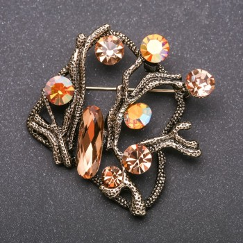 Brož velká Akcent se žlutými krystaly „chameleon“ žlutý kov 55×55 mm