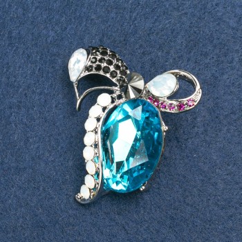 Brož Mašlička stříbrný kov se štrasami a krystalem 55 × 50 mm +