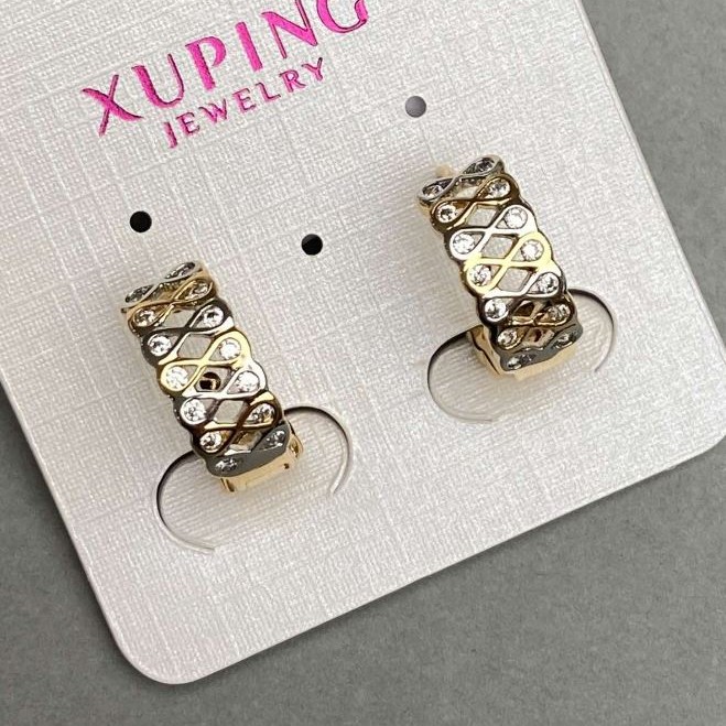 Náušnice Xuping 6×15 mm se bílými štrasovými kamínky, pozlacené 18K a rhodiované