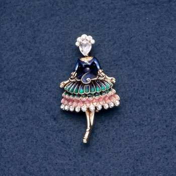 Brožka Frejlína – zelená smaltovaná, 30 × 55 mm, barva kovu „zlato“