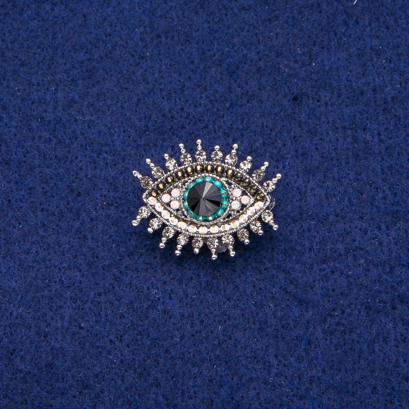 Brož Oko se štrasami 21×26 mm, stříbrný kov