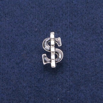 Brož Dolar se černým smaltem a perleťou haliotitu, bílé krystaly, stříbrný kov 12×21 mm