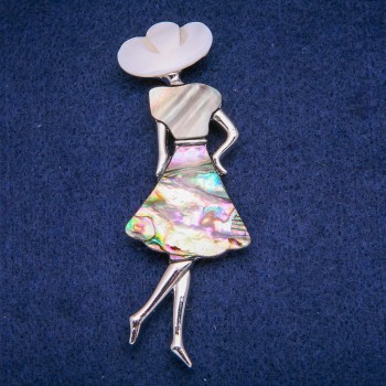 Brožka-kulon Dáma se kamenem z perleti a haliótisem 30×85 mm