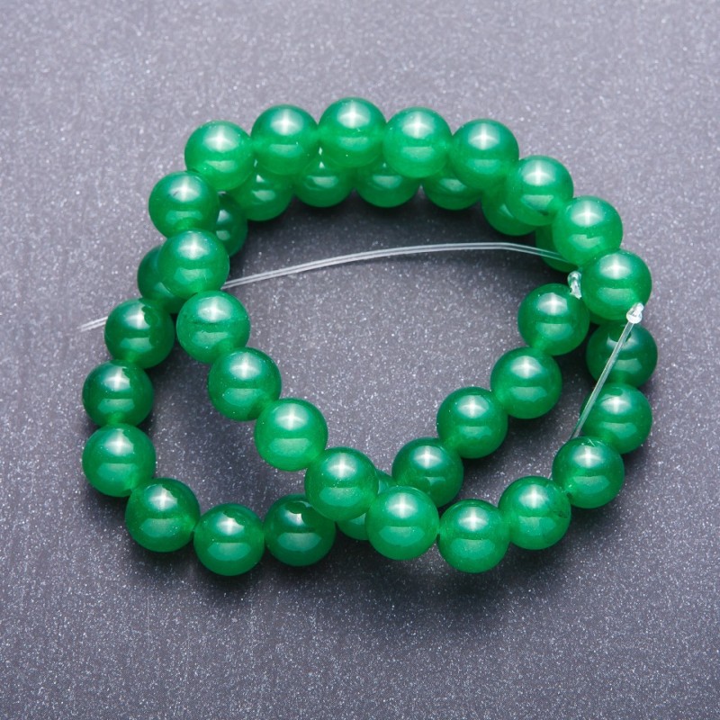 Korálky z přírodního kamene chrysoprasu, průměr 10 mm, délka 35 cm+