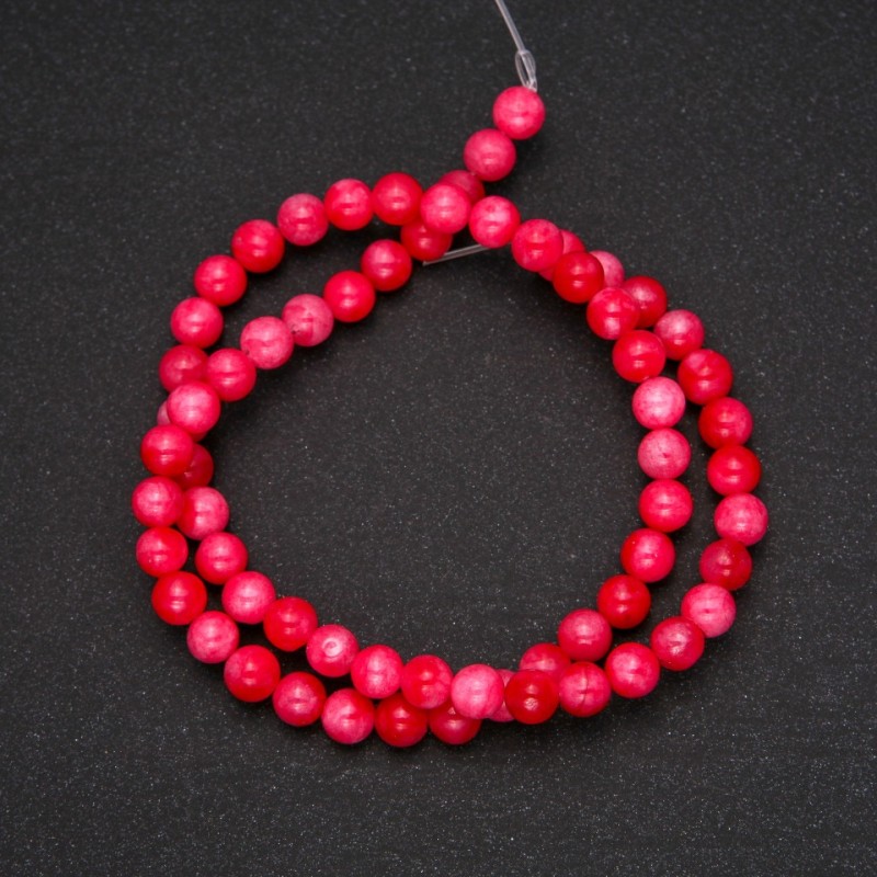 Korálky na niti z umělého rhodochrozitu hladká kulička, průměr cca 6 mm, délka 38 cm