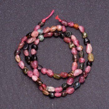 Korálky z přírodního turmalínu, brusované, průměr 4×6 mm, délka šňůry 40 cm