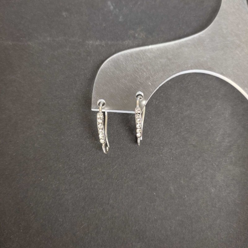 Háčky na náušnice se štrasami 19×2 mm, stříbrný kov, cena za pár