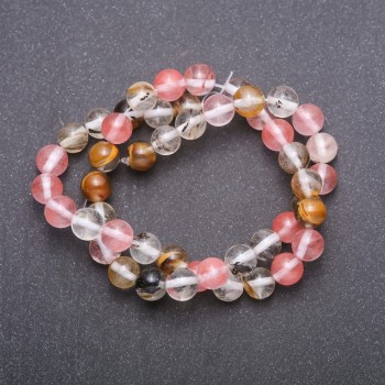 Korálky z přírodního chalcedonu – asortiment na niti, kuličkové, průměr cca 8 mm, délka 37 cm