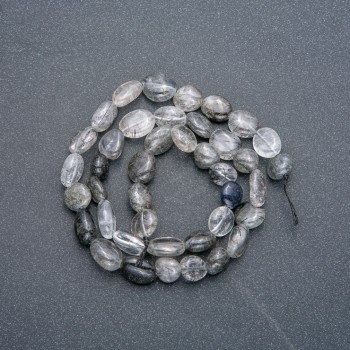 Korálky na niti z přírodního kamene rutilitový křemen vláskový, fazetované, průměr 8×9 mm, délka 41 cm +