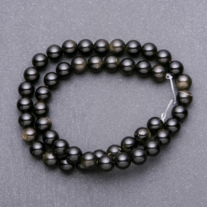 Korálky na niti Sluneční obsidián, hladké kuličky, průměr 8 mm (+/-), délka 38 cm