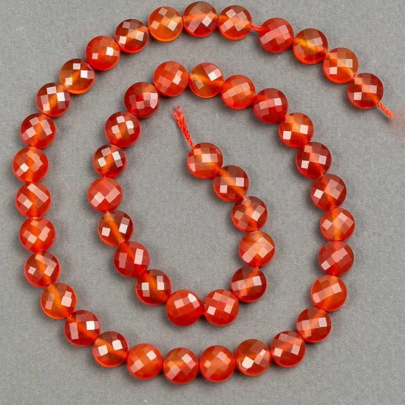 Nit z přírodního karneolu – diskové korálky, průměr 8×5 mm, délka 39 cm +