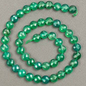 Nitka z přírodního kamene chrysoprasu granovaná mince, průměr 8×5 mm, délka 39 cm +