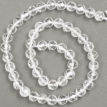 Korálky z přírodního kamene – horský křišťál, broušené kuličky, průměr 8 mm, délka 39 cm +