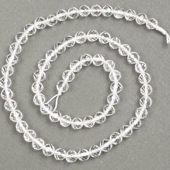 Korálky z přírodního kamene – horský křišťál, broušená kulička, průměr 6 mm, délka 38 cm +