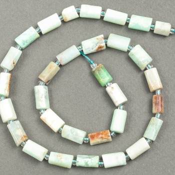 Korálky na niti z přírodního kamene amazonit, broušené, průměr 11–6 mm, délka cca 39 cm ±, s drobnými rokajly 3×2 mm