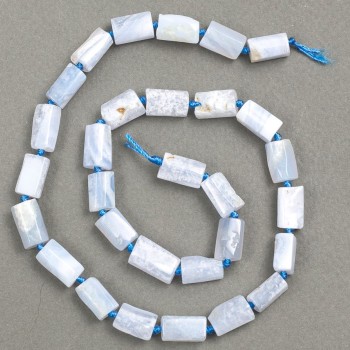 Korálky na niti z přírodního kamene – modrý achát, broušené, d 12-11×7-6 mm, délka 40 cm+