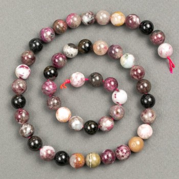 Korálky z přírodního turmalínu na niti, průměr 8 mm, délka cca 40 cm