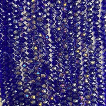 Korálky Český křišťál na niti, modrá s benzínovým odstínem, brusované rondely, průměr 8×6 mm, délka 40–42 cm