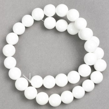 Korálky na niti agat bílý (umělý akryl) hladká kulička, průměr 12 mm ±, délka 40 cm ±