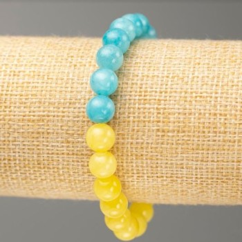 Náramek na gumičce z akvamarínu a citrínu (umělý akryl), průměr 8,5 mm, délka 18 cm