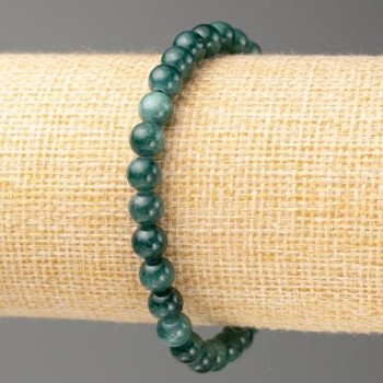 Náramek na gumičce tónovaný křemen (umělý akryl) barvy viridan, hladká kulička Ø 6,5 mm, délka 18 cm.