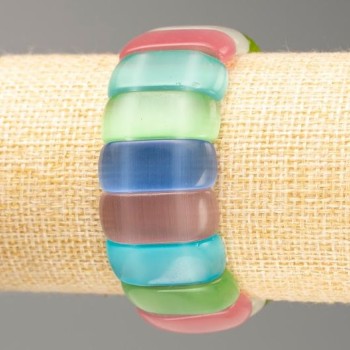 Náramek kočičí oko – mix barev, na gumičce, hladké články 25×10,5 mm, délka 18 cm
