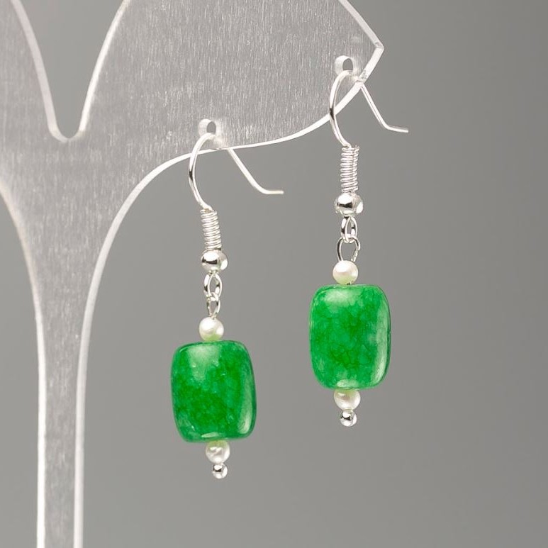 Náušnice z chrysoprasu barilové, průměr 11×9 mm +