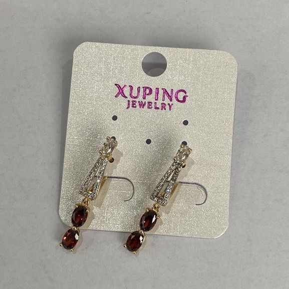 Náušnice Xuping s červeným kamenem 30×4 mm pozlacené 18K